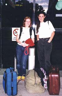 Gem and Rose pose for a farewell snap. Yes, this luggage is all theirs.